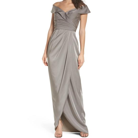 La Femme Surplice Off the Shoulder Column Gown NEW Sz 16